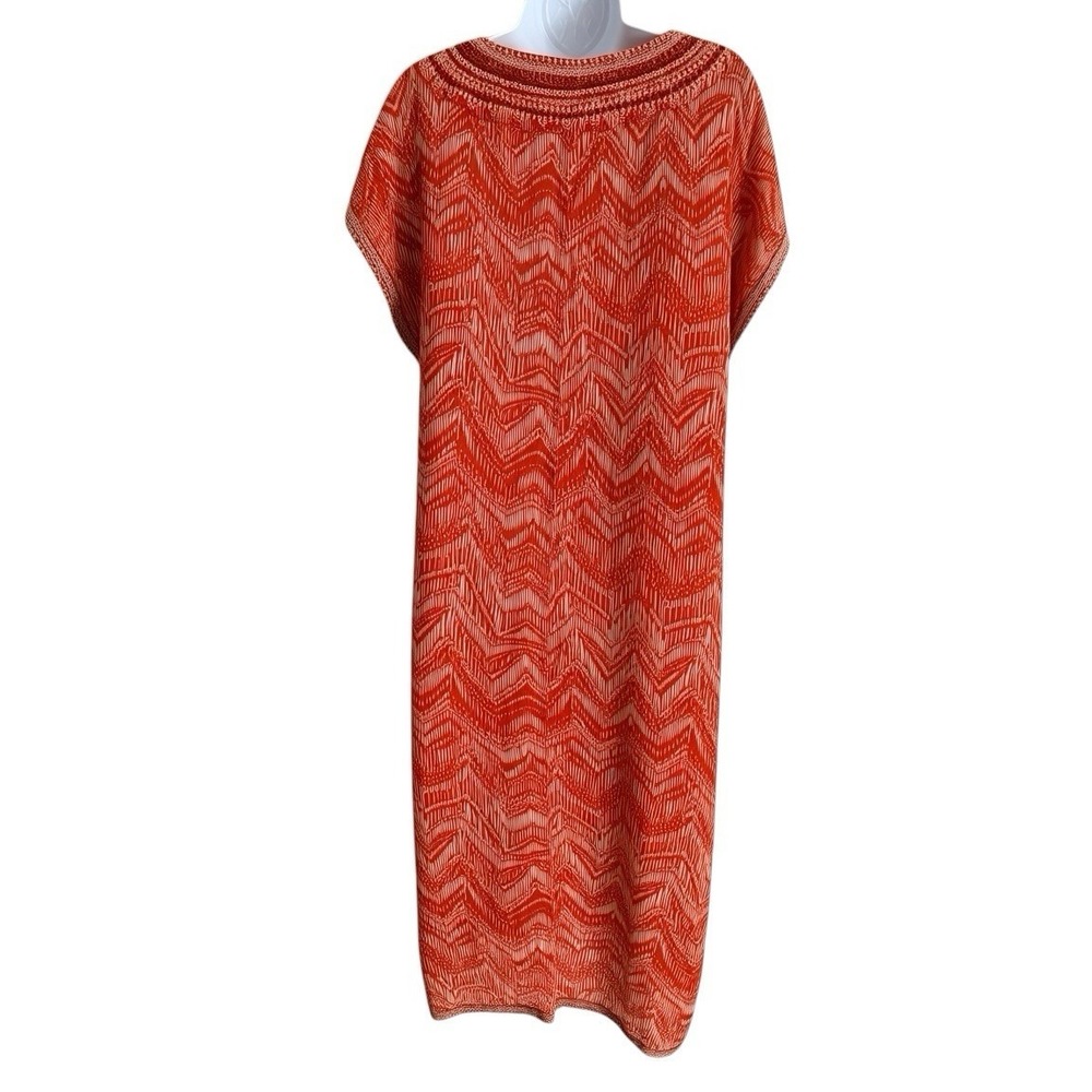 Garnet Hill Maxi Dress M Gauze Organic Cotton Orange Beach Cover Up Slit Buttons - Picture 8 of 10